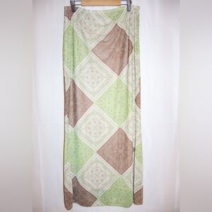 See You Monday Green and Brown Hearts & Patterned Maxi Skirt. XL. NWOT.